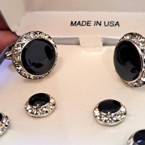 Like New Silver Onyx Men's Tuxedo Cufflinks - Picture 3 of 8